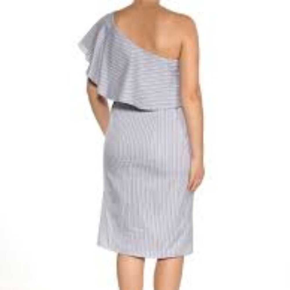 𝅺BAR III Popover One Shoulder Striped Dress NWT - Picture 2 of 5